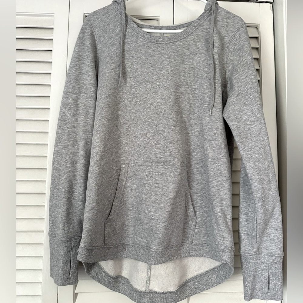 Gray TEK GEAR scoop neck hoodie with adjustable strings